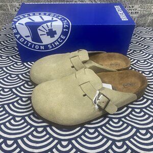 Birkenstock Boston Taupe Suede Clog Sandal